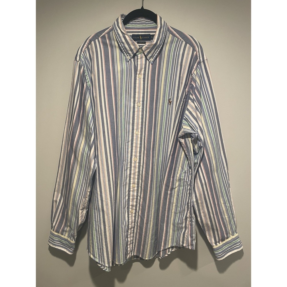 Mens Ralph Lauren Classic Fit Long Sleeve Dress Shirt Multi Striped Blue Size XL